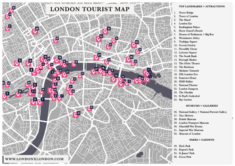 London Attractions Tourist Map: Interactive + Printable — London x London