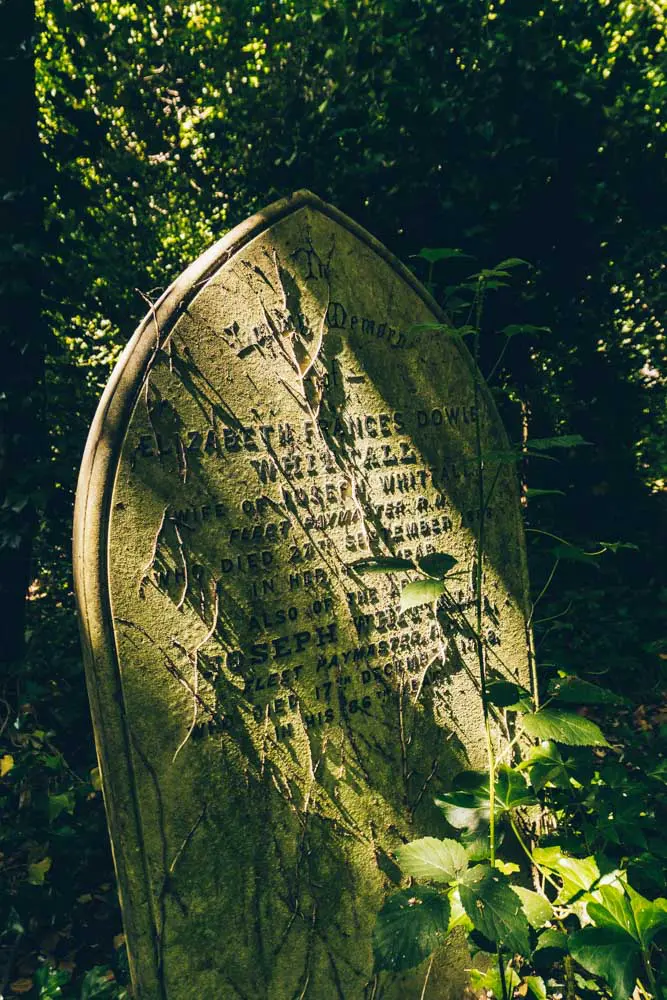 Grave lit by a shaft of light