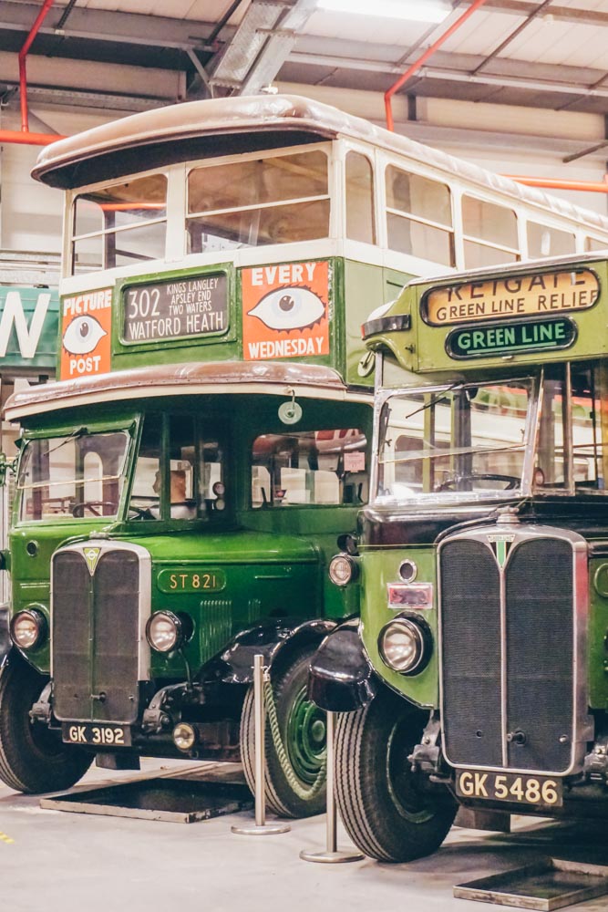 Green buses at the depot